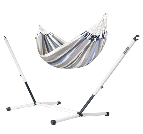 Nautico Cool Grey Outdoor Sea Salt -  Weather-Resistant Kingsize Hammock with Powder Coated Steel Stand