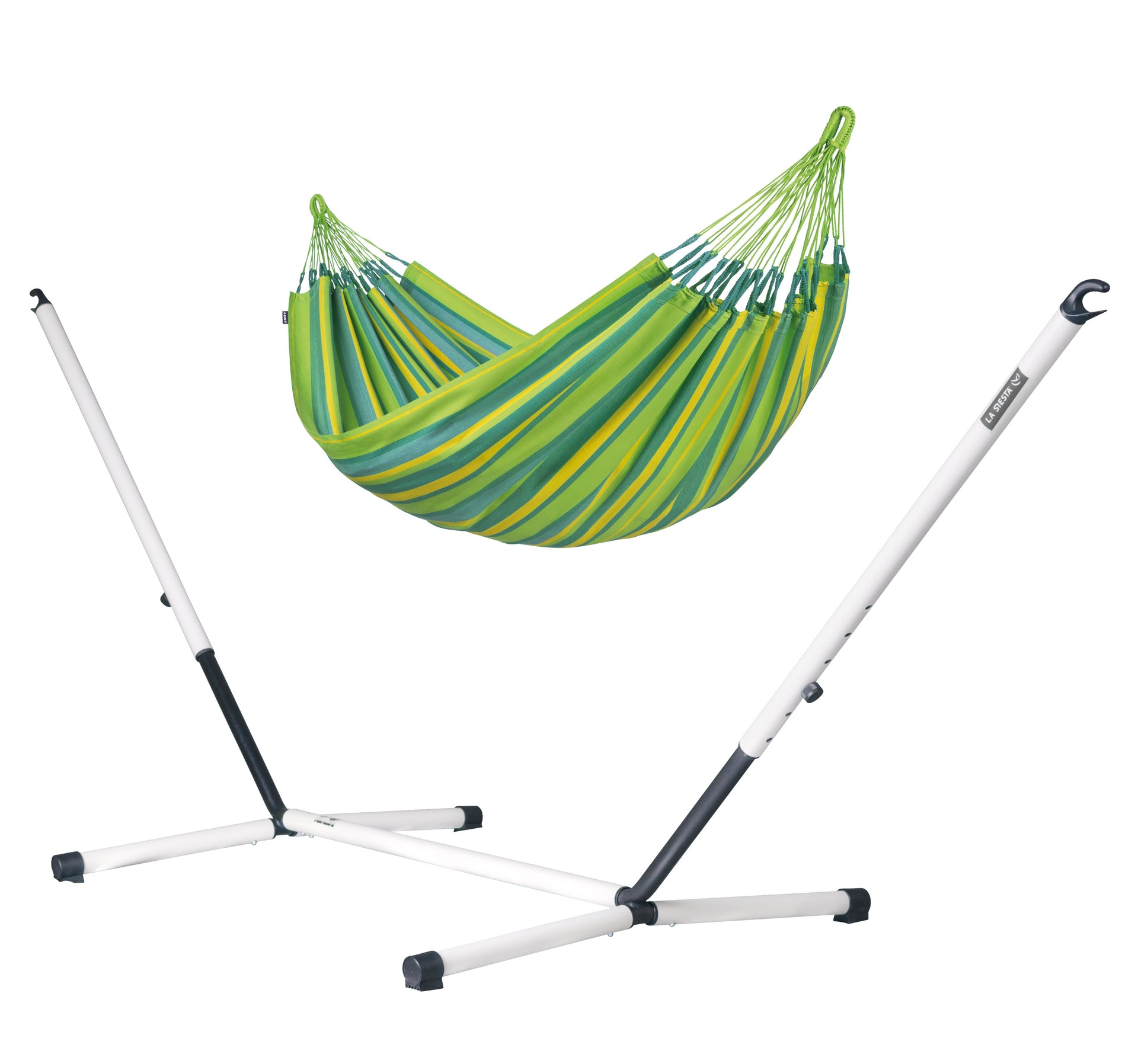 Nautico Cool Grey Outdoor Lime - Weather-Resistant Double Hammock with Powder Coated Steel Stand