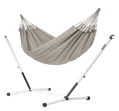 Nautico Cool Grey Outdoor Almond - Weather-Resistant Double Hammock with Powder Coated Steel Stand