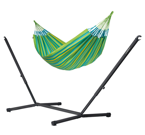 Nautico Anthracite Outdoor Lime -  Weather-Resistant Kingsize Hammock with Powder Coated Steel Stand