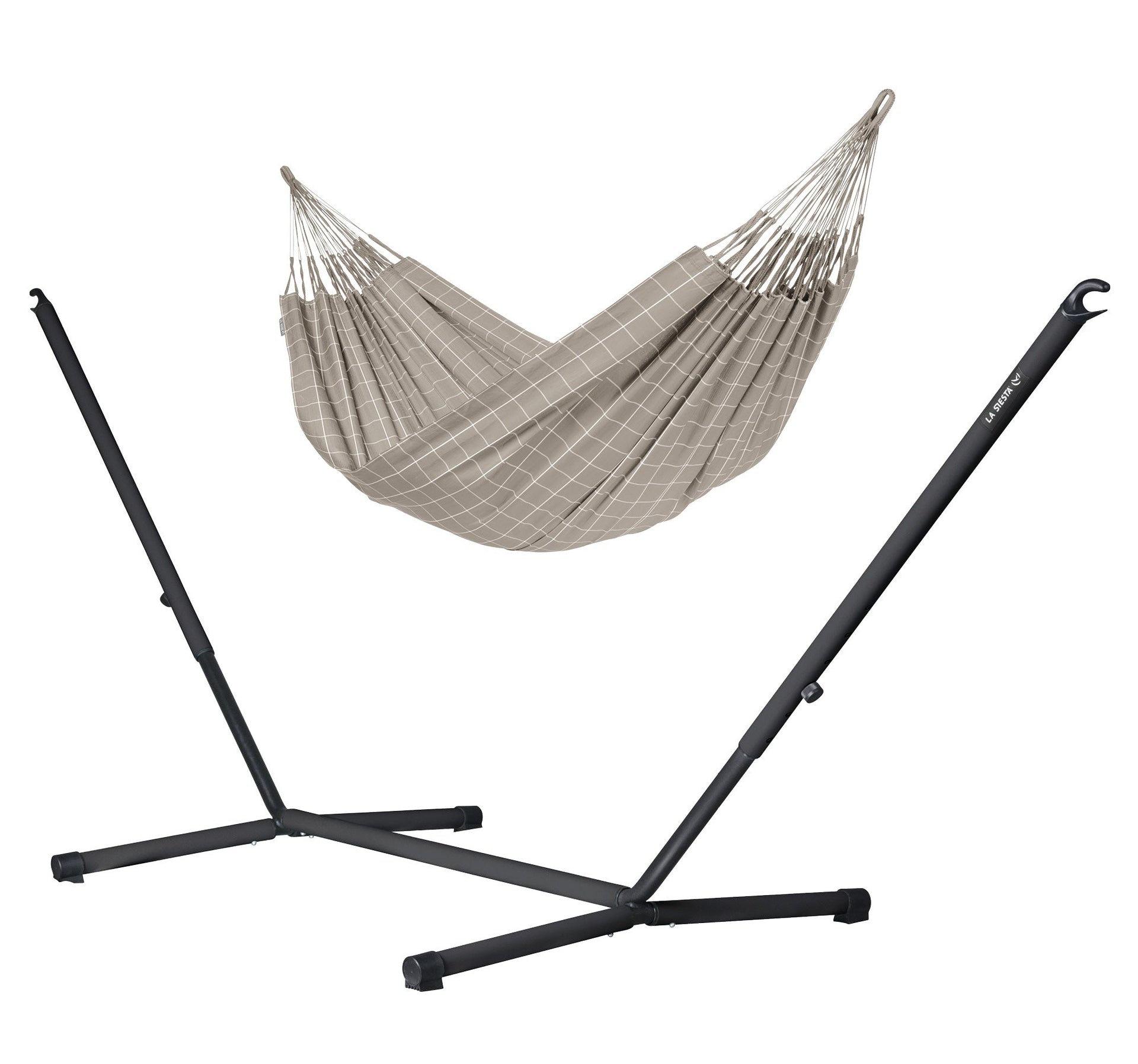 Nautico Anthracite Outdoor Almond - Weather-Resistant Double Hammock with Powder Coated Steel Stand LA SIESTA