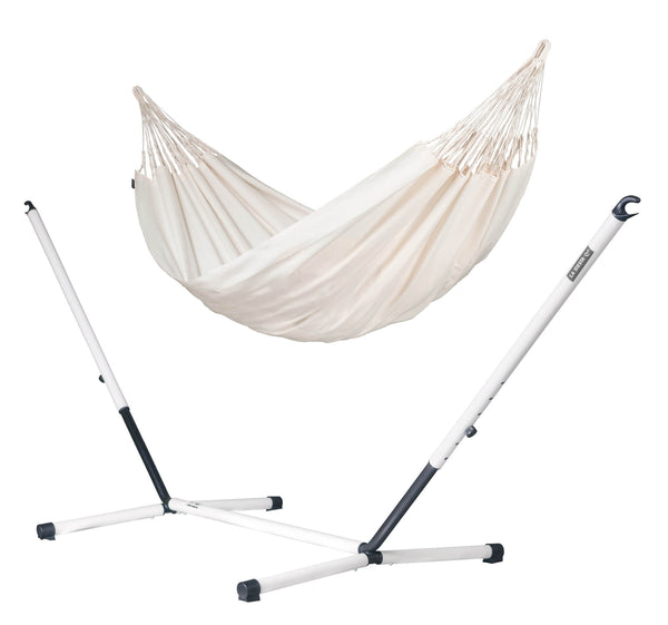 Nautico Cool Grey Outdoor Vanilla - Weather-Resistant Double Hammock with Powder Coated Steel Stand