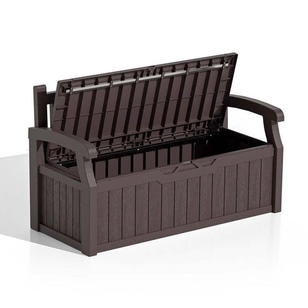 Heavy Duty Brown Plastic Outdoor Storage Garden Bench Patio Deck Box