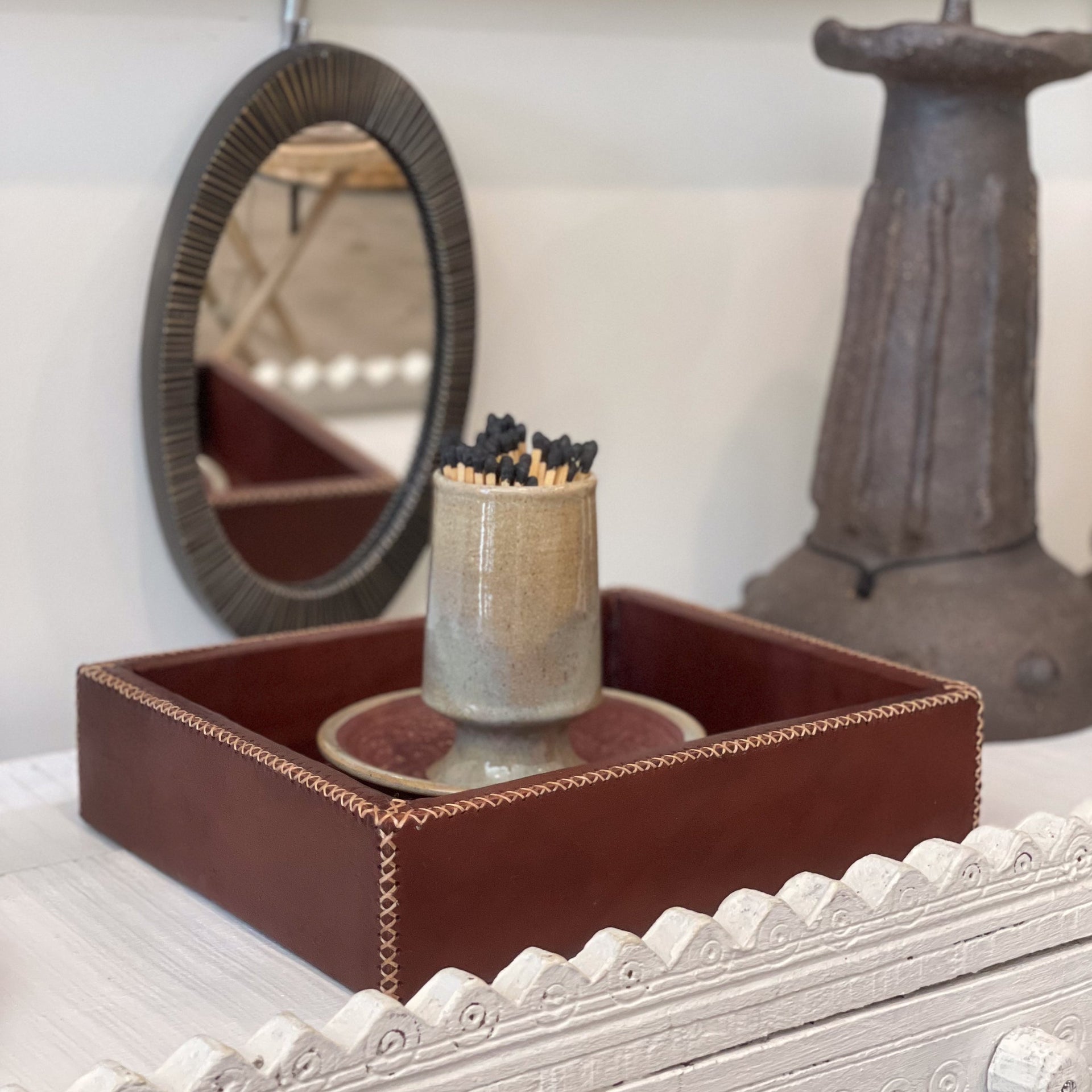 Monedas | Cedar Wood + Leather Valet Tray