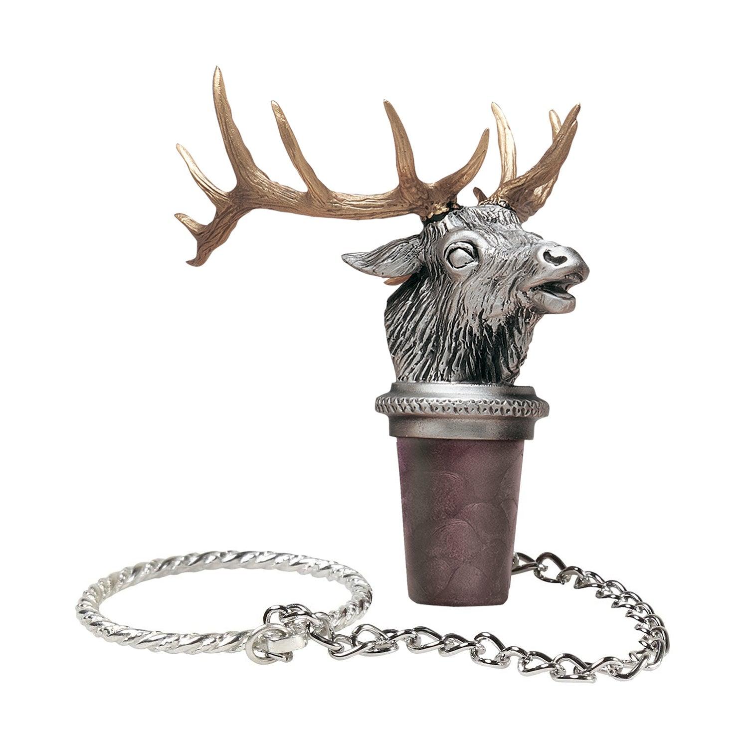 Elk with Brass Horn Bottle Stopper