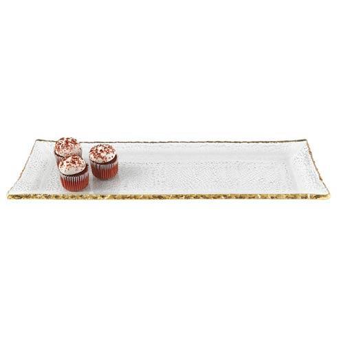 Goldedge & Silveredge Serve Ware Hand Decorated Gold Leaf Edge Rectangular Mouth Blown Glass 18 x 6.5