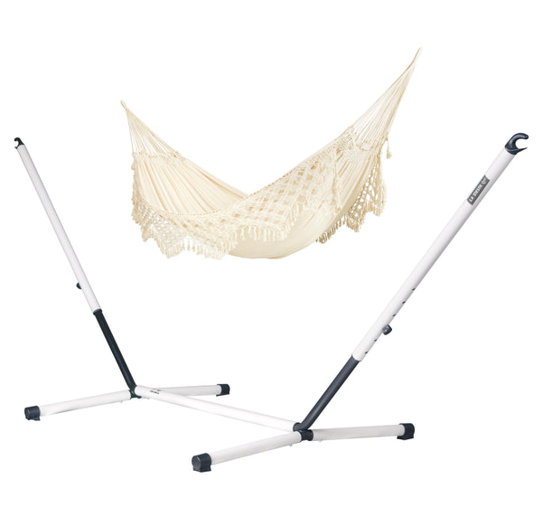 Nautico Cool Grey Brazil Latte - Organic Cotton Kingsize Hammock with Powder Coated Steel Stand