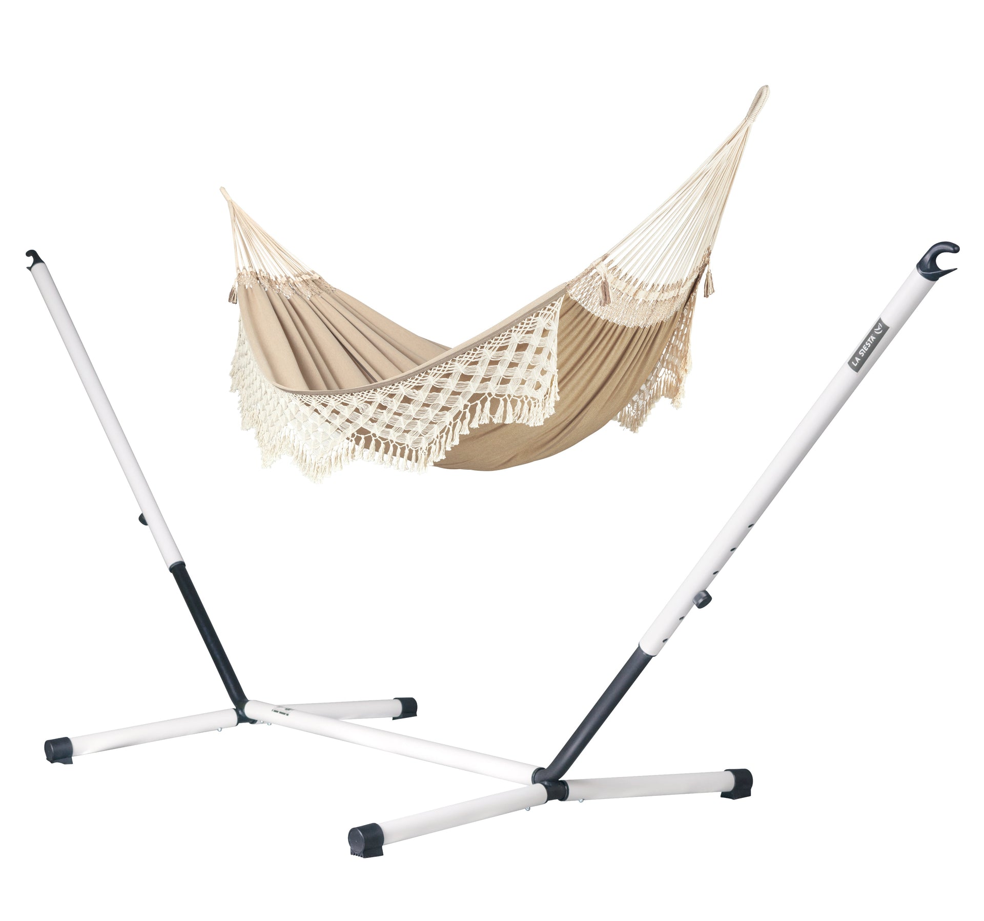 Nautico Cool Grey Brazil Muscade - Organic Cotton Kingsize Hammock with Powder Coated Steel Stand