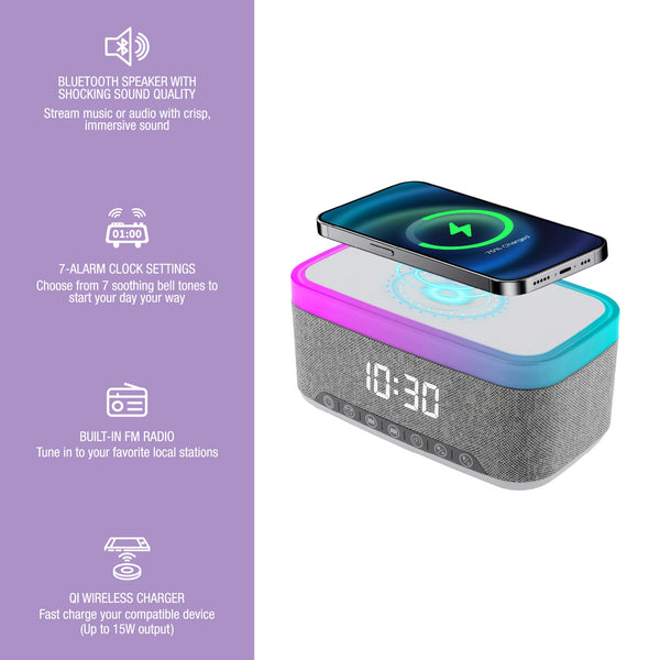 Pursonic All-in-One Alarm Clock with Bluetooth Speaker, FM Radio & Qi Wireless Charging – Your Complete Nightstand Companion