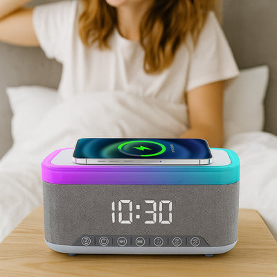 Pursonic All-in-One Alarm Clock with Bluetooth Speaker, FM Radio & Qi Wireless Charging – Your Complete Nightstand Companion