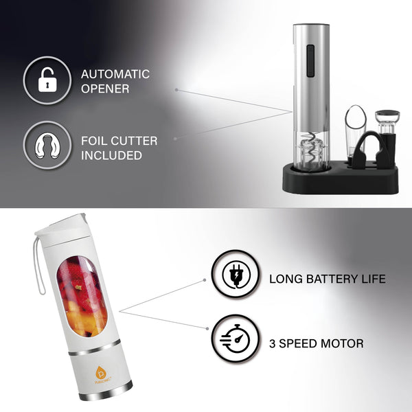 Premium Wine & Juice Duo: Electric Wine Opener + Travel Juicer Blender