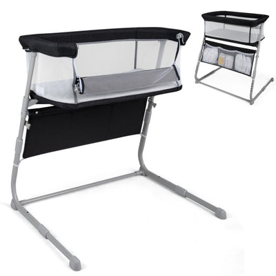 Baby Bassinet Bedside Crib with Adjustable Height Comfy Mattress-Black