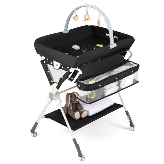 Baby Changing Table Foldable Diaper Changing Station with Storage Bag and Shelf-Black