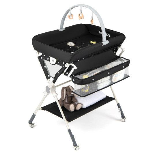 Baby Changing Table Foldable Diaper Changing Station with Storage Bag and Shelf-Black