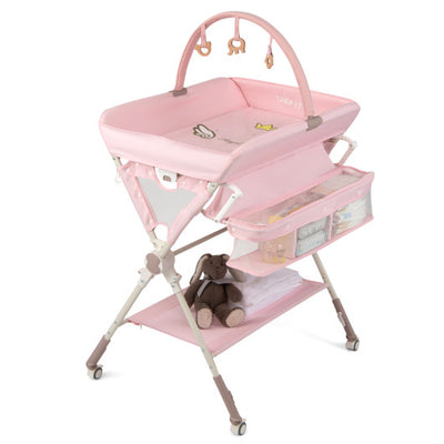Baby Changing Table Foldable Diaper Changing Station with Storage Bag and Shelf-Pink