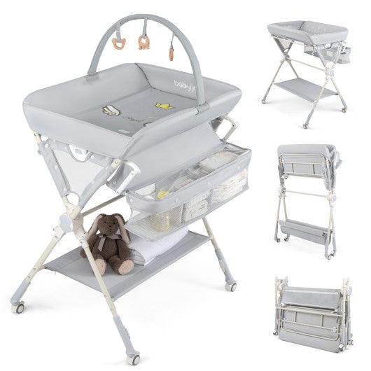 Baby Changing Table Foldable Diaper Changing Station with Storage Bag and Shelf-Gray