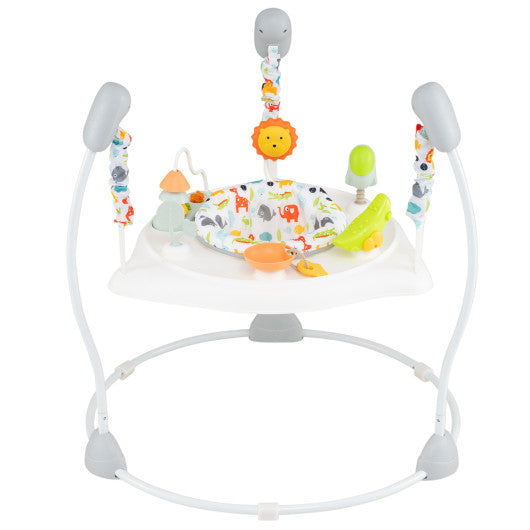 Baby Jump and Play Activity Center with Rotatable Seat and Interactive Toys-White