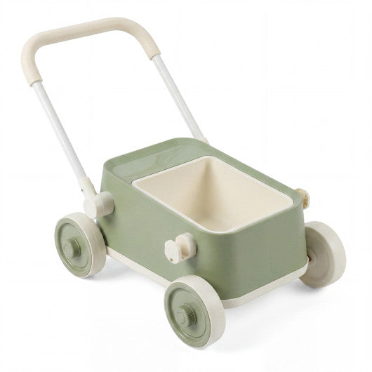 Baby Push Walker with Wheels and Foldable Handlebar and Storage Basket-Green