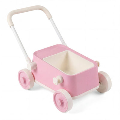 Baby Push Walker with Wheels and Foldable Handlebar and Storage Basket-Pink