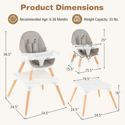 5-in-1 Baby Wooden Convertible High Chair -Gray