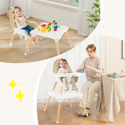 5-in-1 Baby Wooden Convertible High Chair-Khaki