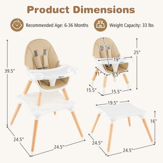 5-in-1 Baby Wooden Convertible High Chair-Khaki