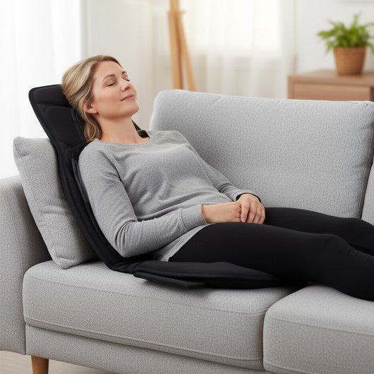 Back Massager Seat Cushion with Heat and 10 Vibration Motors for Pain Relief-Black