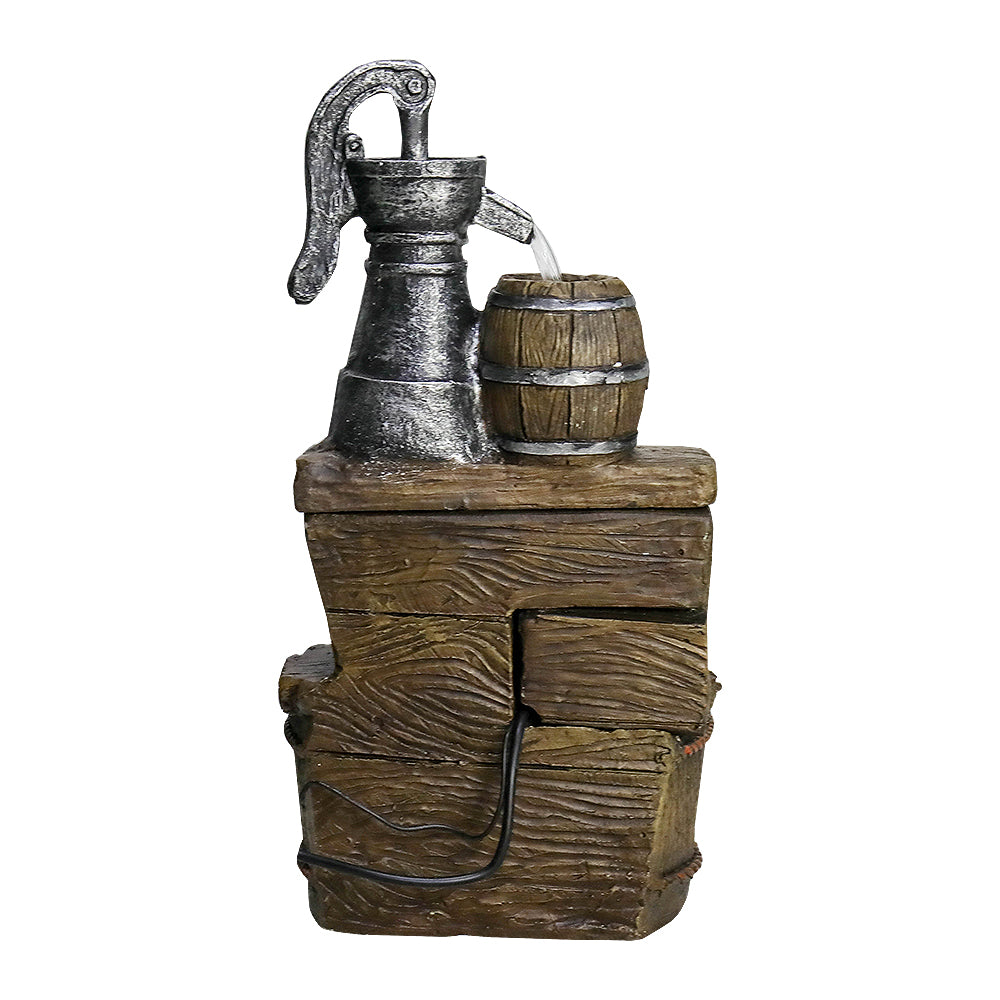 Resin Broken Barrel Rustic Outdoor Fountain 25 Inch LED