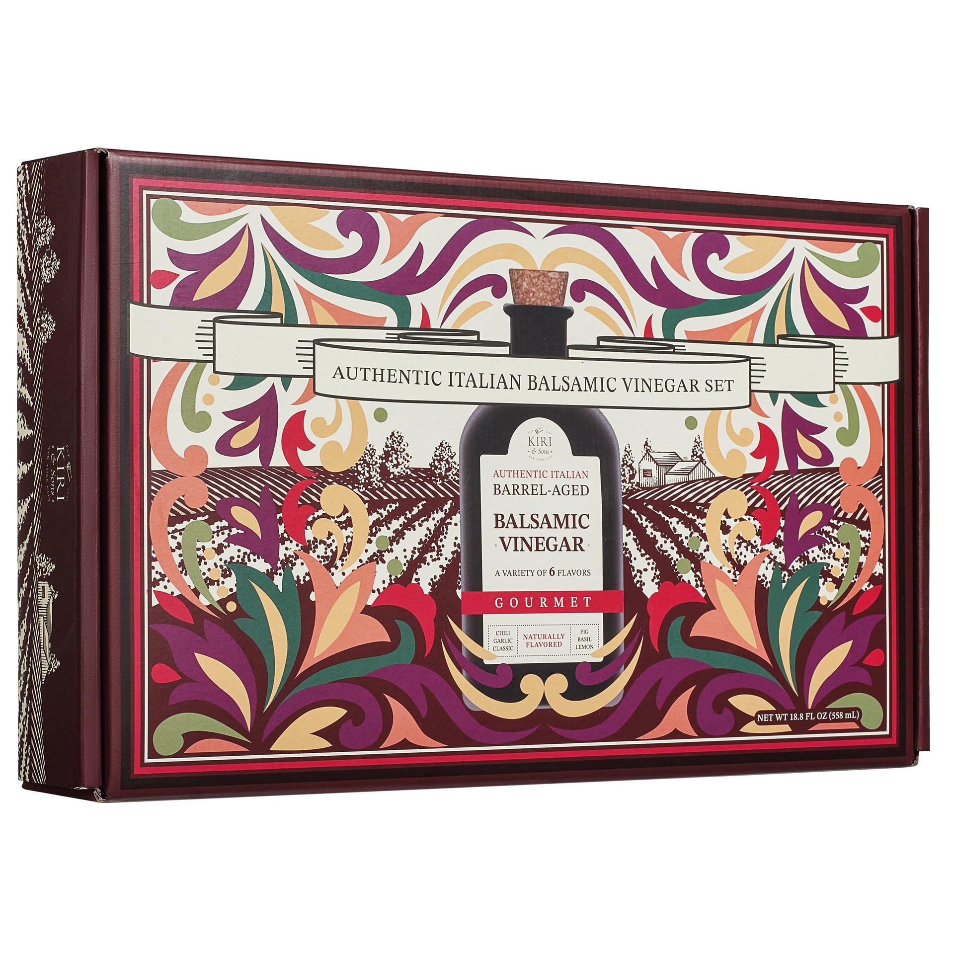 Balsamic Vinegar Gourmet Gift Set of 6 - Premium Made In Italy, Natural Flavors Include Garlic, Chili, Fig, Basil, Lemon & Classic, Italian Crafted Glaze For Cooking