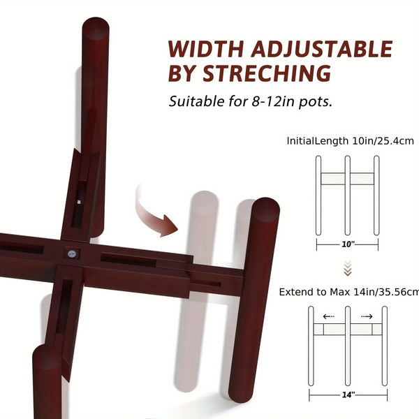 Bamboo Adjustable Plant Stand, 8-12 Inches, Reddish Brown Indoor Planter