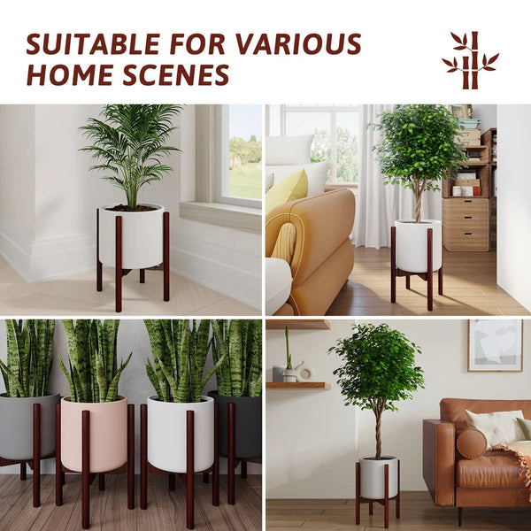 Bamboo Adjustable Plant Stand, 8-12 Inches, Reddish Brown Indoor Planter