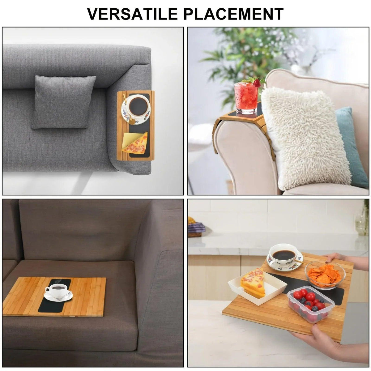 Bamboo Sofa Armrest Tray with Removable Organizer for Couch Lovers