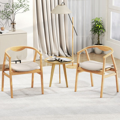 Bamboo Accent Chair with Armrest and Curved Backrest-Natural