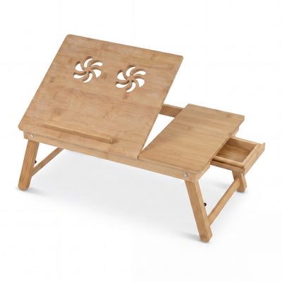 Bamboo Laptop Lap Tray with Adjustable Legs and Tilting Heat-dissipation Top-Natural