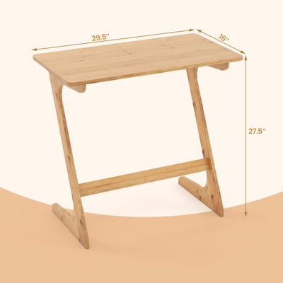 Bamboo Z-Shaped Spacious Sofa Side Table with Space-Saving Tabletop-Natural
