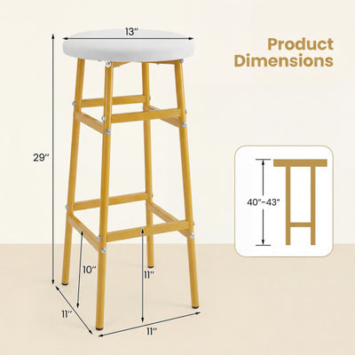 Bar Stools Set of 2 with Sturdy Metal Frame and Footrest-White