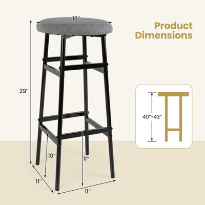 Bar Stools Set of 2 with Sturdy Metal Frame and Footrest-Gray