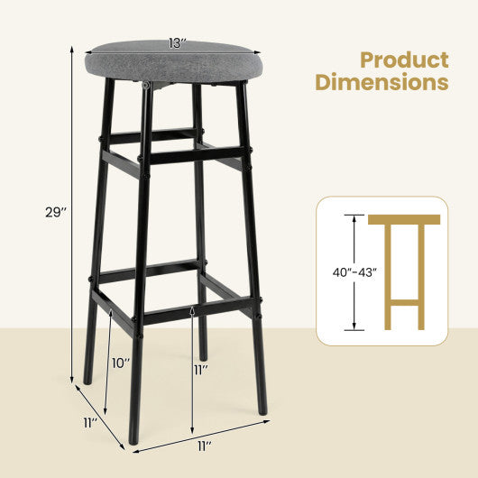 Bar Stools Set of 2 with Sturdy Metal Frame and Footrest-Gray
