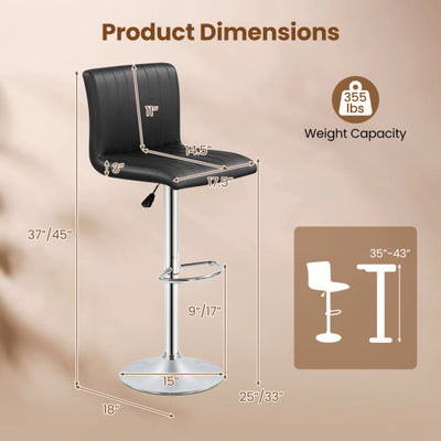 Bar Stools Set of 2 Adjustable Swivel Barstools with Back and Footrest-Black