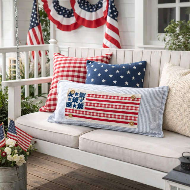 PANEL ONLY: RECTANGLE Summer; Picnic Table Cloth Stars Stripes America, Red, White, Blue; BARN QUILT AMERICAN FLAG