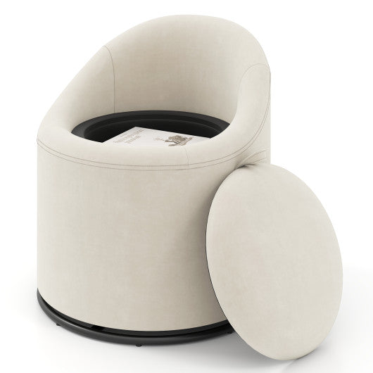 Barrel Chair with Storage 360° Swivel Upholstered Vanity Chair-Beige
