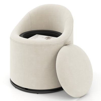 Barrel Chair with Storage 360° Swivel Upholstered Vanity Chair-Beige