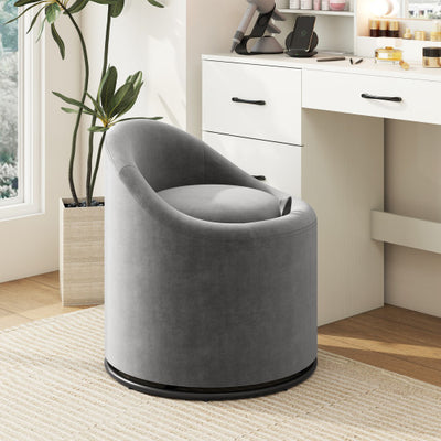 Barrel Chair with Storage 360° Swivel Upholstered Vanity Chair-Gray