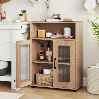 Bathroom Cabinet Freestanding Cabinet with 2 Doors and 3-Level Adjustable Shelf-Natural