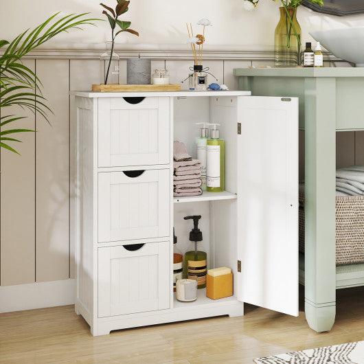 Bathroom Floor Cabinet Side Storage Cabinet with 3 Drawers and 1 Cupboard-White