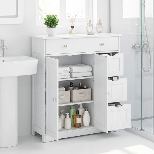 Bathroom Floor Cabinet with 4 Drawers with 2 Doors and Adjustable Shelf-White