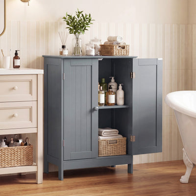 Bathroom Floor Storage Double Door Cupboard Cabinet-Gray