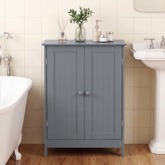 Bathroom Floor Storage Double Door Cupboard Cabinet-Gray