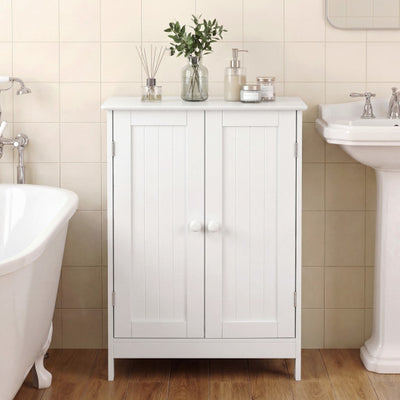 Bathroom Floor Storage Double Door Cupboard Cabinet-White