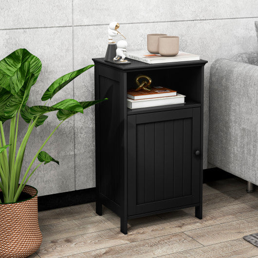 Bathroom Freestanding Floor Storage Cabinet with Adjustable Shelf-Black